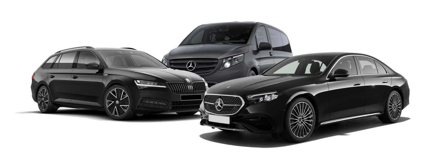 Modern fleet of airport taxi vehicles ready for transfers.